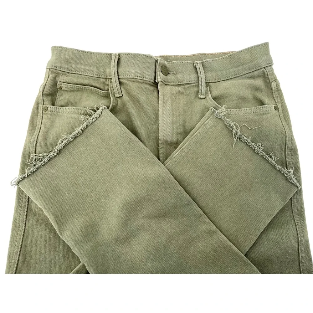 MOTHER High Waisted Smokin Double Ankle Jeans Oil Green‎ Raw Hem Size 32